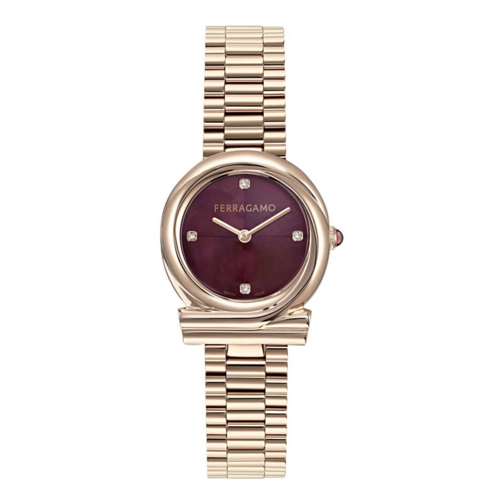 Ferragamo Gancini Twisted Diamond Watch Rose Gold Womens